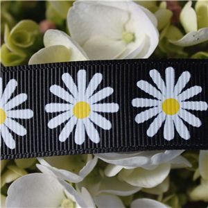 Flower Ribbon - 22mm Daisy on Black